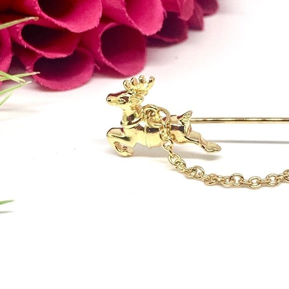 VINTAGE⚜️AVON Christmas Sleigh Chatelaine Pin - Picture 8 of 11